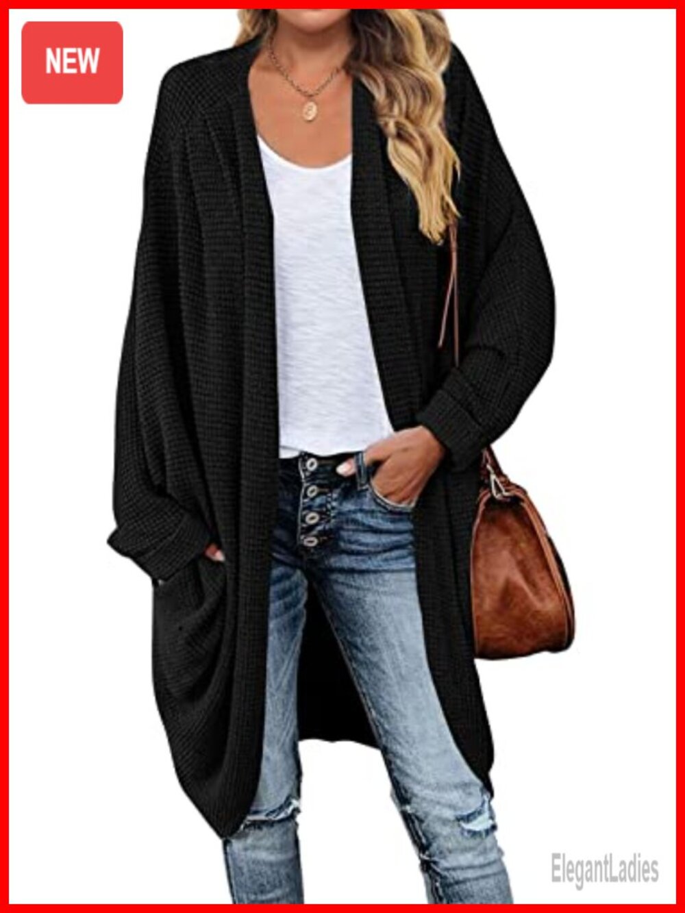 Oversized Waffle Knit Dolman Sleeve Cardigan Slouchy Open Front Fall Layering